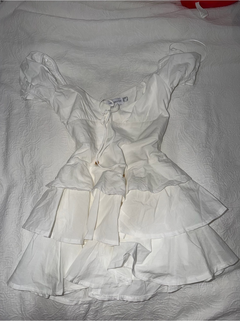White Tiered Ruffle Mini Dress with Tie-Front